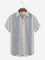 Mens Striped Print Round Hem Loose Short Sleeve Shirts