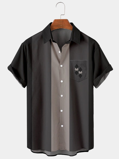 Men's Plus Size Casual Small Pattern Contrast Short-sleeved Shirt With Pockets