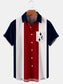 Men's Plus Size Retro Contrast Striped Geometric Pattern Shirt With Pockets