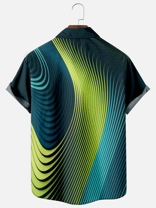 Mens Striped Print Casual Breathable Short Sleeve Hawaiian Shirts