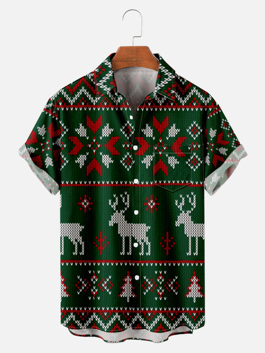 Christmas Chest Pocket Short Sleeve Hawaiian Shirt