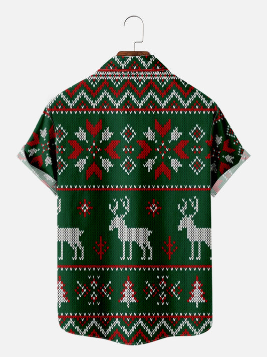 Christmas Chest Pocket Short Sleeve Hawaiian Shirt