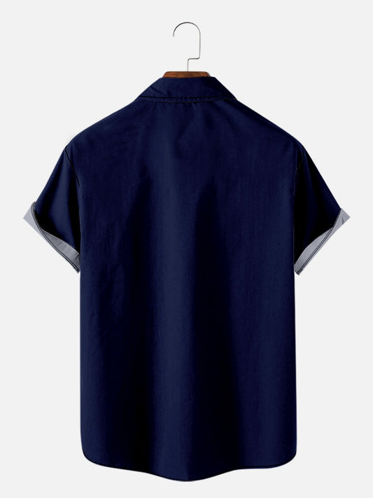 Simple Pattern Stripe Patchwork Men's Casual Shirt