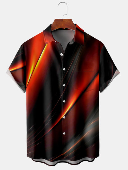 Mens 3D Abstract Print Casual Breathable Chest Pocket Short Sleeve Hawaiian Shirts