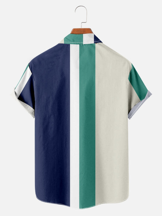 Patchwork Striped Print Summer Loose Short Sleeve Shirt