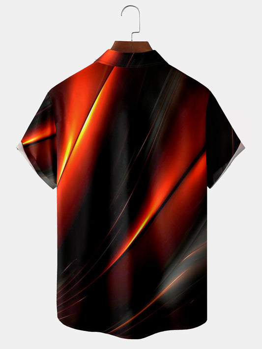 Mens 3D Abstract Print Casual Breathable Chest Pocket Short Sleeve Hawaiian Shirts