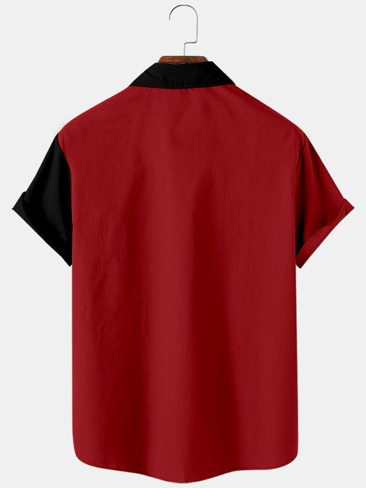 Men Christmas Santa Claus Lapel Contrast Color Collar Short Sleeve Casual Shirts