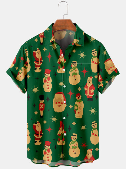 Men's Santa Print Casual Breathable Short Sleeve Shirt