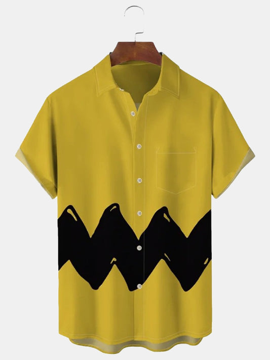 60's Retro Cartoon Men's Hawaiian Shirt Art Stripe Oversized Stretch Shirts