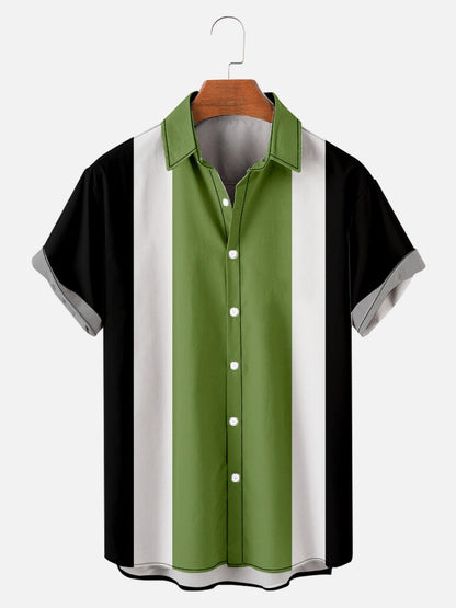 Men's Large Size Simple Plain Color Contrast Stitching Shirt With Pockets
