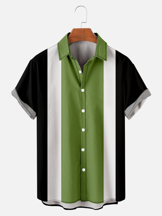 Men's Large Size Simple Plain Color Contrast Stitching Shirt With Pockets