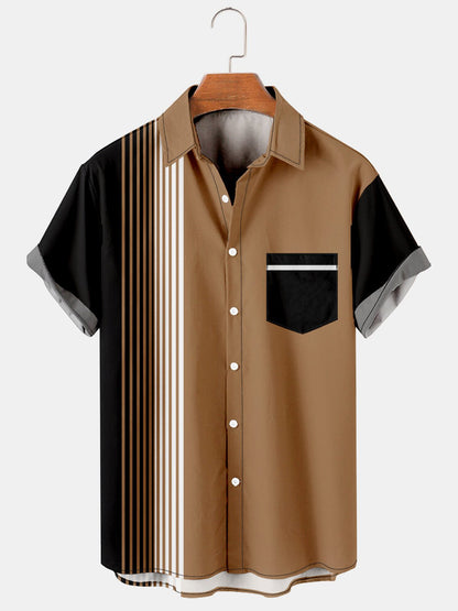 Retro Strips Graphics Short Sleeve Casual Men's Shirt